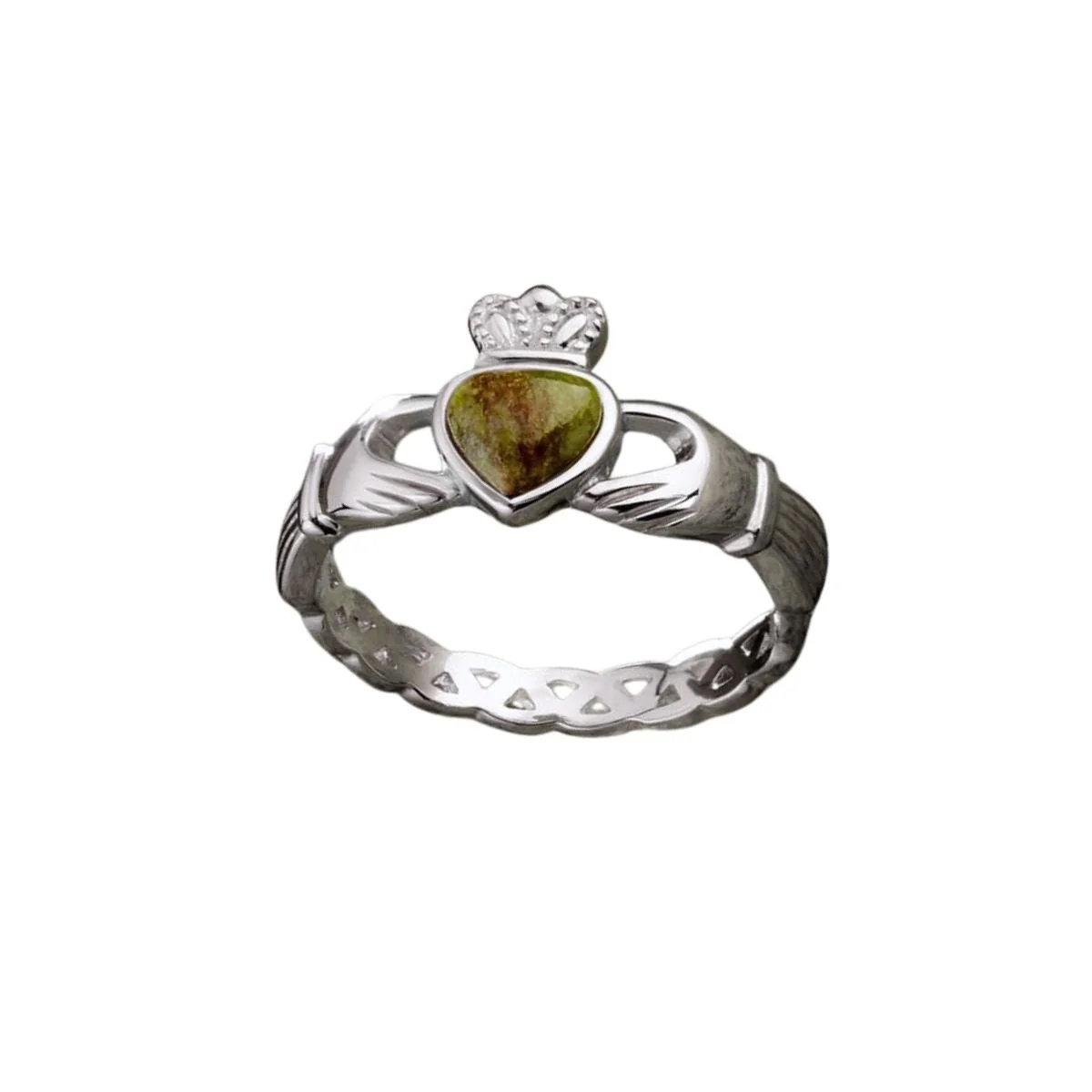 Sterling Silver and Connemara Marble Woven Claddagh Ring - Image 5